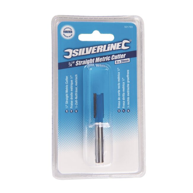 Silverline freesbit rechte groef - hardmetalen snijranden, dubbele fluit - 8 x 20 mm - zilverkleurig - hout en kunststof