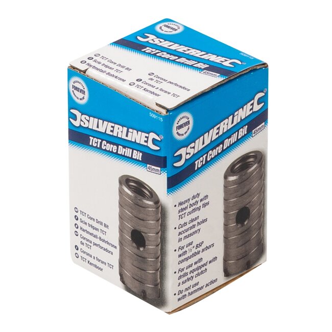 Silverline Kernboor - hardmetaal punten - nauwkeurig boren - diameter 45 mm - zilvergrijs - voor metselwerk, steen en beton