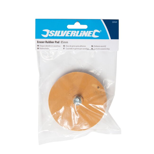 Silverline Gumwiel - rubber - stickers en lijmresten verwijderen - diameter 85 mm - natuurkleur - carrosserie - boormachine 6 mm