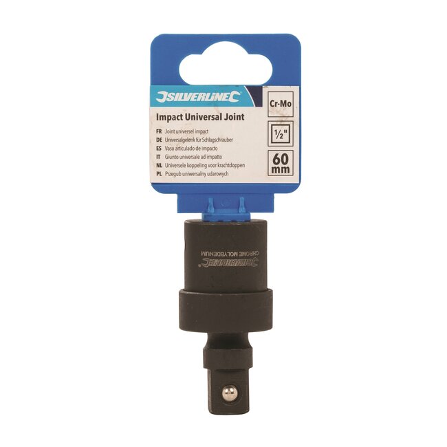 Silverline Slagvaste kardankoppeling 1/2 inch - chroom-vanadiumstaal - 35 graden - 60 mm - donkergrijs - voor krachtdoppen