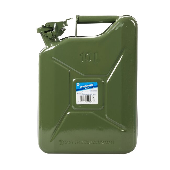 Silverline brandstof jerrycan - metaal - 10 liter - groen - lekvrije bajonetsluiting, VN-gekeurd - voor auto en werkplaats