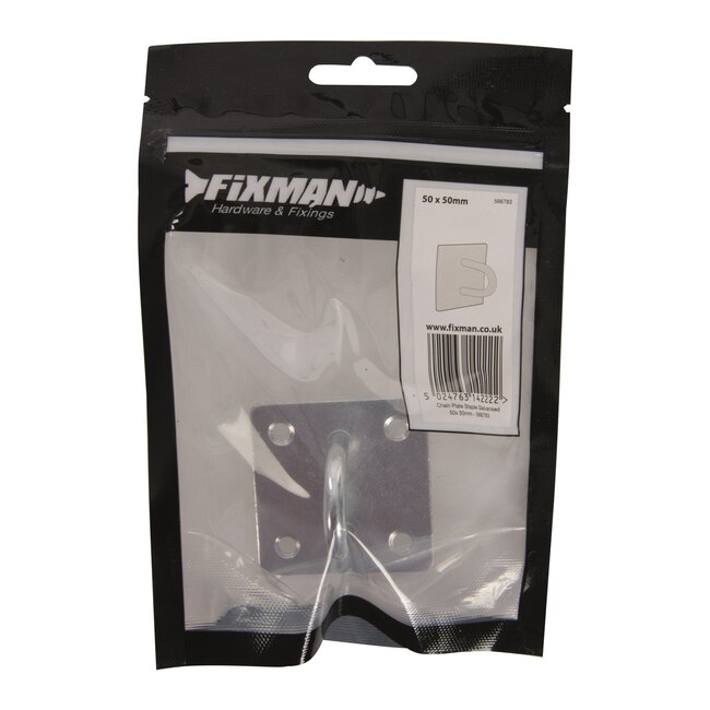 Fixman oogplaat verzinkt staal - ankerpunt voor ketting en hangslot - 50 x 50 mm - zilvergrijs - muur/vloer - roestbestendig