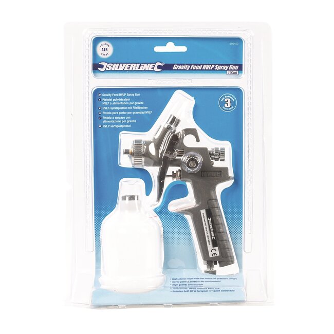 Silverline verfspuitpistool pneumatisch - metaal en nylon - lage druk - 100 ml beker, 1 mm mondstuk - grijs - voor verfklussen