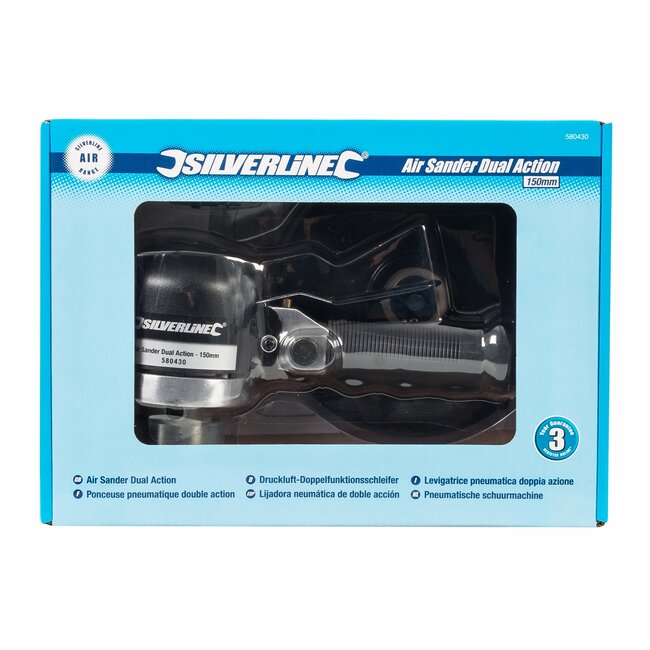 Silverline pneumatische excenterschuurmachine 150 mm - aluminium - variabele snelheid en dubbele rotatie - voor fijne afwerking