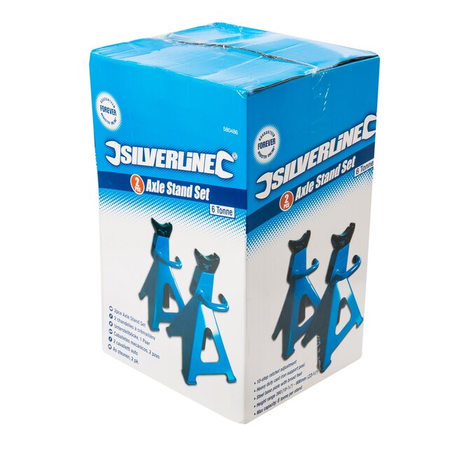 Silverline assteunen - gietijzer en staal - ratelverstelling, 6 ton - hoogte 39-60 cm - zwart - set van 2 - auto en werkplaats