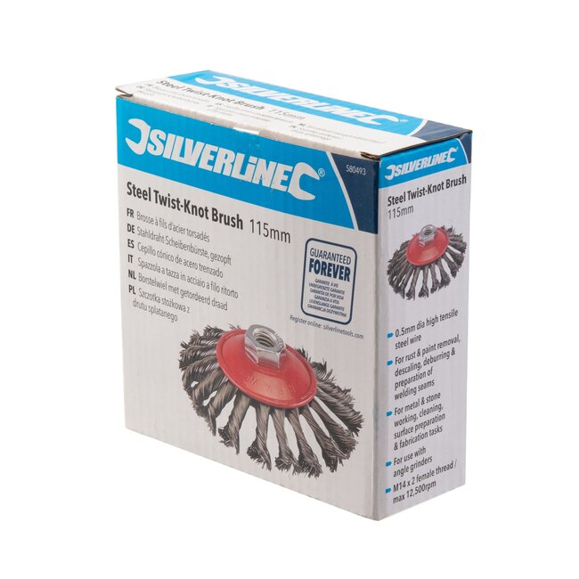 Silverline kegelborstel - getordeerd staaldraad - roestverwijdering en lasvoorbereiding - Ø 11,5 cm - staalkleur - haakse slijper