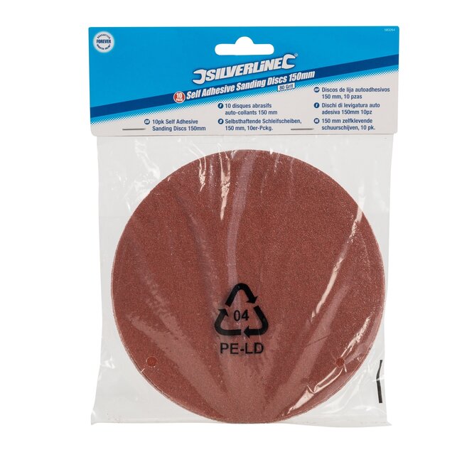 Silverline Schuurschijven - aluminiumoxide - zelfklevend, korrel 80 - Ø 150 mm - 10 stuks - voor schuren van hout, verf en metaal