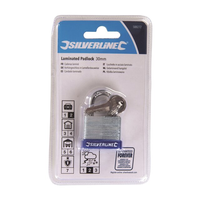 Silverline Hangslot - gelamineerd staal - dubbele vergrendeling - 40 mm - verzinkt - 3 sleutels - voor schuur en poort