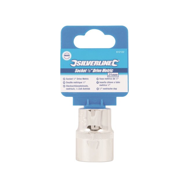 Silverline Zeskantdop ondiep 21 mm - chroom-vanadiumstaal - 1/2 inch aandrijving - roestbestendig - zilver - voor moeren en bouten