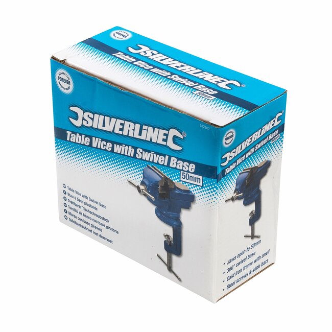 Silverline tafelbankschroef - ijzer - geverfde afwerking - 360 graden draaivoet - kaakopening 50 mm - met aambeeld - voor werkbank