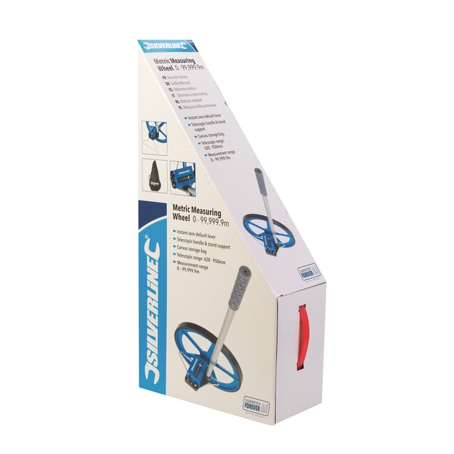 Silverline Meetwiel - aluminium/kunststof - telescopisch 47,5-80 cm met resetknop - zilver/zwart - tot 99.999,9 m voor bouw