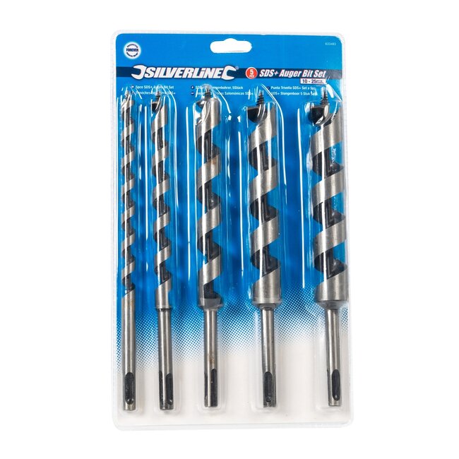 Silverline Slangenboorset - gehard koolstofstaal - SDS-Plus schacht - Ø 10-25 mm x 235 mm - zwart - 5-delig - voor houtbewerking