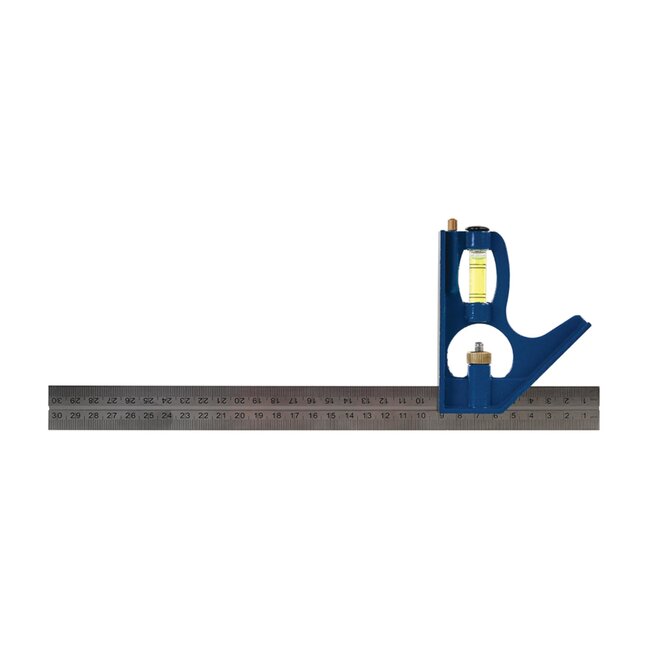 Silverline combinatiewinkelhaak 30 cm - gietaluminium behuizing gehard stalen liniaal - waterpas en krasnaald - voor hout en metaal