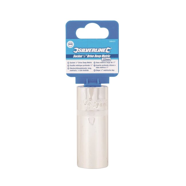 Silverline Diepe zeskantdop 22 mm - chroom-vanadiumstaal - 1/2 inch opname - roestbestendig zilver - voor auto