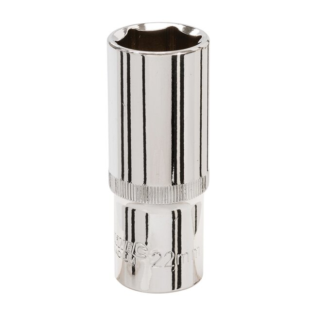 Silverline Diepe zeskantdop 22 mm - chroom-vanadiumstaal - 1/2 inch opname - roestbestendig zilver - voor auto