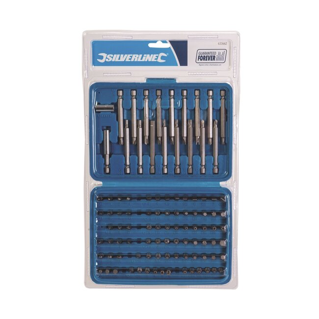 Silverline Veiligheidsbitset - chroom-vanadiumstaal - 1/4 inch zeskant, 25/75 mm - 98-delig - met opbergkoffer - voor schroeven