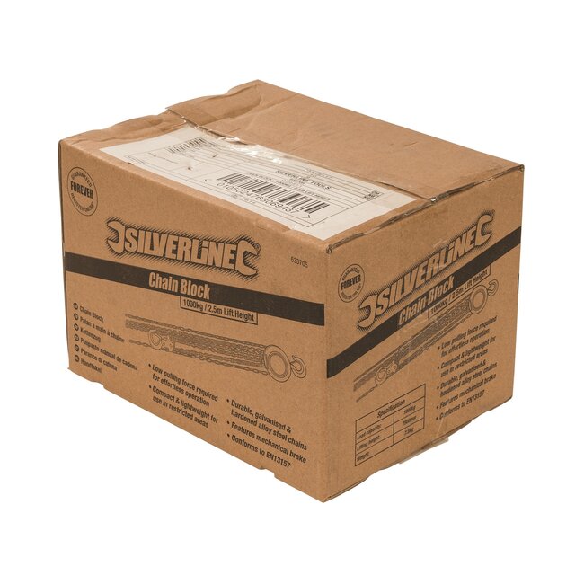 Silverline Handtakel - gegalvaniseerde stalen ketting - 1000 kg hijslast - 2,5 m hijshoogte - compact voor krappe ruimtes