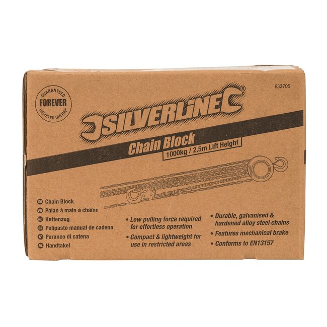 Silverline Handtakel - gegalvaniseerde stalen ketting - 1000 kg hijslast - 2,5 m hijshoogte - compact voor krappe ruimtes
