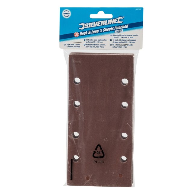 Silverline schuurvellen 1/3-vel met klittenband - aluminiumoxide - geperforeerd - 93 x 190 mm - 10 stuks - voor hout en metaal