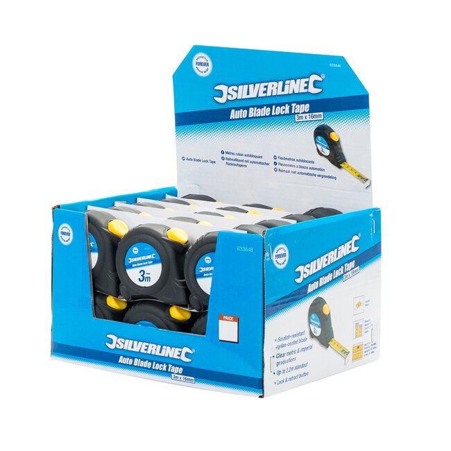Silverline rolmaat meetlint - nylonband, krasbestendig - automatische vergrendeling - 300 cm x 16 mm - 30 stuks - kluswerk