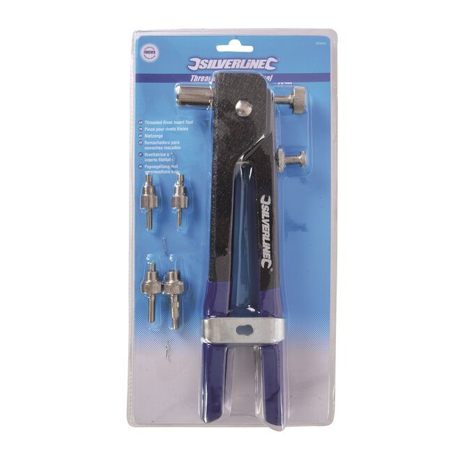 Silverline Popnageltang staal - diameter 4 t/m 8 mm - verwisselbare koppen en softgrip - zwart - voor moeilijk bereikbare plekken