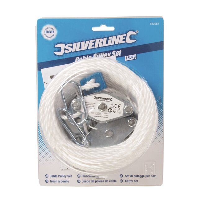 Silverline Katrolset - verzinkt staal, polypropyleen koord - 180 kg hefvermogen - 19,8 m koord - zilvergrijs - voor hijsen