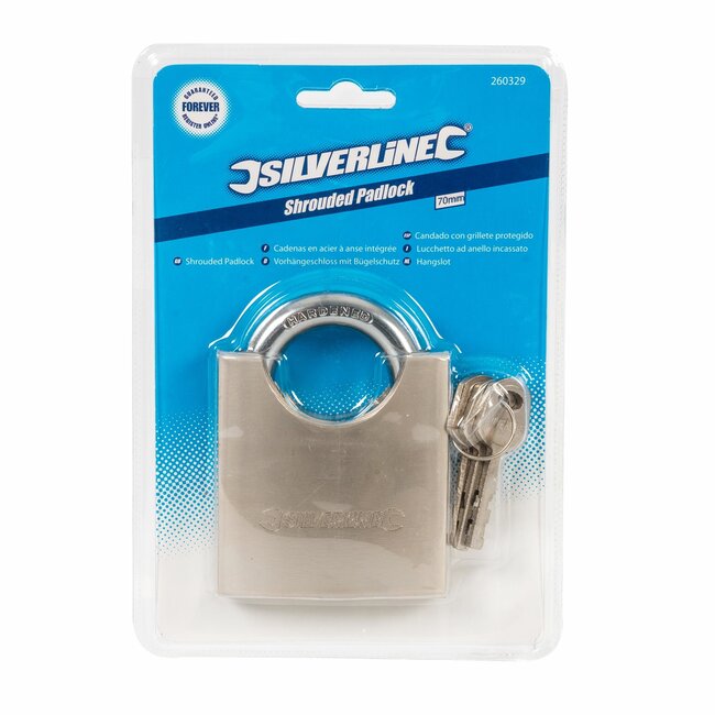 Silverline Hangslot - gehard staal - dubbel vergrendelend - 70 mm - chroom - inclusief 3 sleutels - voor poort en opslag