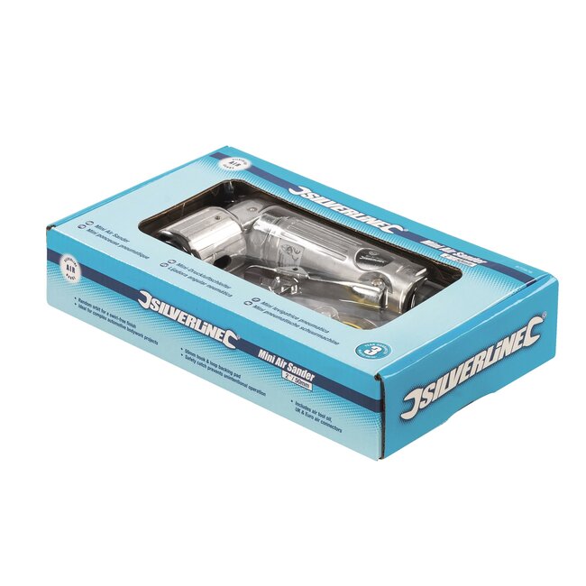 Silverline Pneumatische mini haakse schuurmachine - gepolijst staal - 50 mm - 90 graden gehoekte kop - zilver - carrosseriewerk