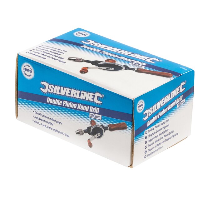 Silverline Precisie handboor 290 mm - dubbel tandwiel - hardhouten grepen houtkleur - 3-kaak spankop - voor hout en metaal