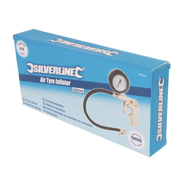 Silverline Bandenpomp met manometer - vernikkeld metaal - 40 cm slang - zwart - max. 8 bar - voor auto- en hollands ventiel