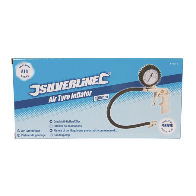 Silverline Bandenpomp met manometer - vernikkeld metaal - 40 cm slang - zwart - max. 8 bar - voor auto- en hollands ventiel