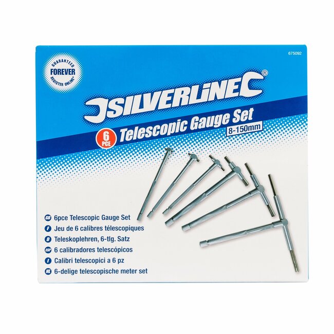 Silverline telescopische binnenmeters - chroomgeplateerd staal - zelfcentrerend - 8-150 mm 6-delig - chroom - binnenmetingen
