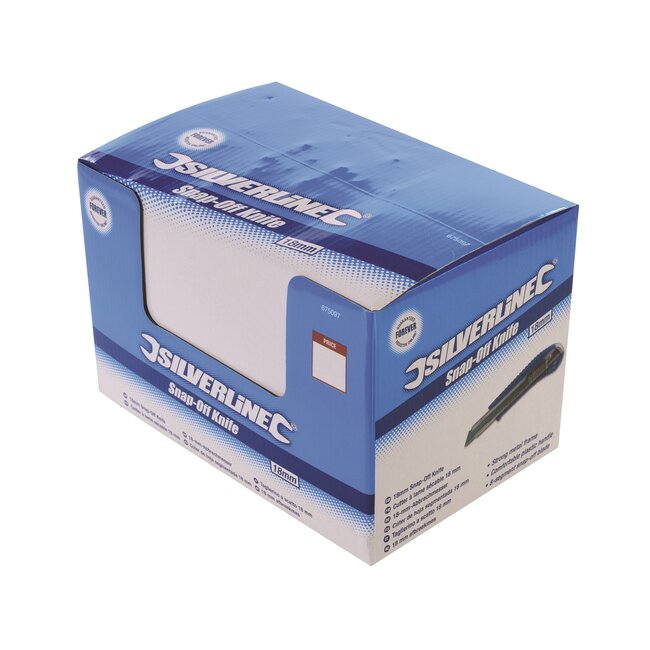 Silverline Afbreekmes - metalen frame en kunststof handvat - precisiesnijden - 18 mm - blauw - 36 stuks - papier en karton