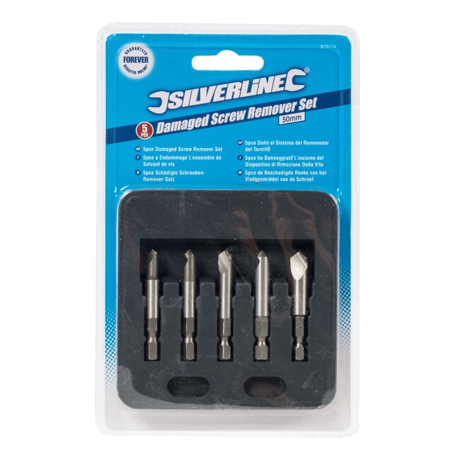 Silverline schroefuitdraaierset - chroom-molybdeen staal - beschadigde schroeven verwijderen - 50 mm - 5-delig - voor boormachine