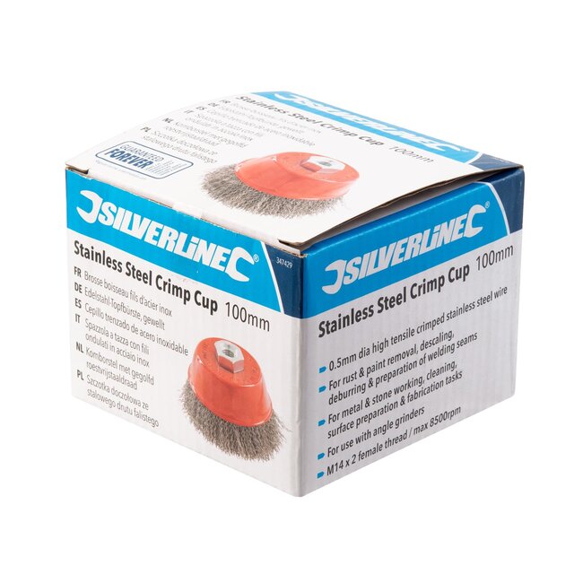 Silverline komstaalborstel rvs gegolfd - M14 - 100 mm - staalkleur - roest verwijderen en ontbramen - metaal en steen