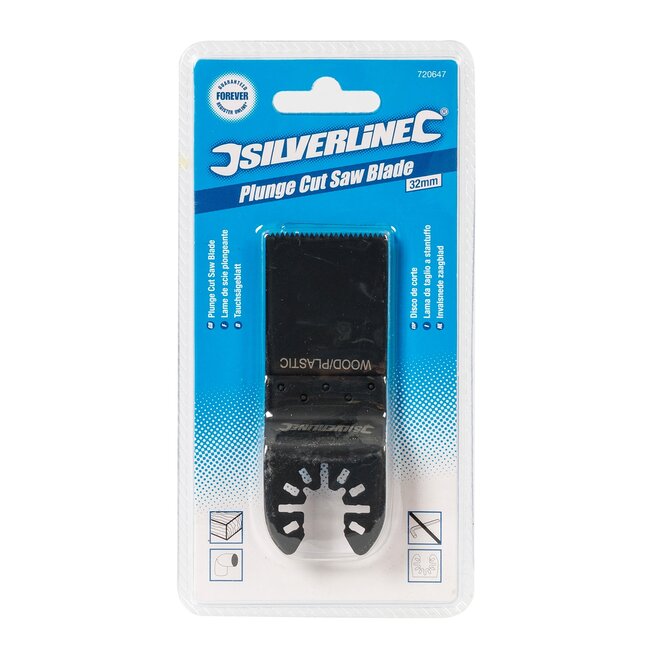 Silverline multitool invalzaagblad - 34 mm - koolstofstaal - open rug - universele aansluiting - mat zwart - voor hout en kunststof