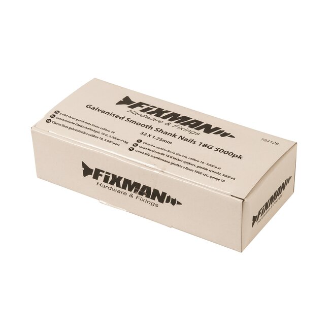 Fixman Afwerkspijkers kaliber 18 - verzinkt staal - gladde schacht - 32 mm - zilver - 5000 stuks - houtbewerking