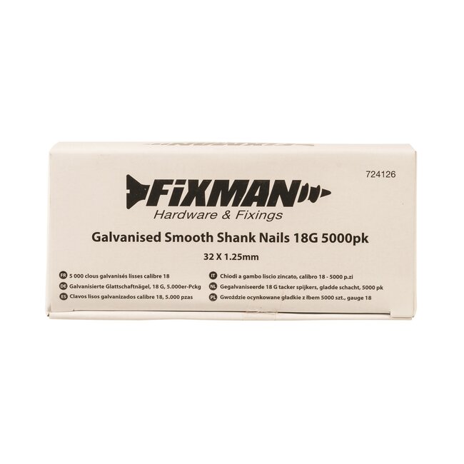 Fixman Afwerkspijkers kaliber 18 - verzinkt staal - gladde schacht - 32 mm - zilver - 5000 stuks - houtbewerking