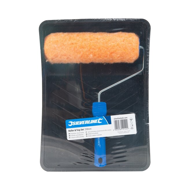 Silverline verfrollerset met verfbak - polypropyleen - antisliphandgreep - 230 mm - zwart - 3-delig - voor muren en plafonds