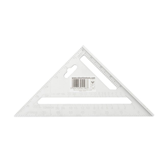 Silverline winkelhaak timmermansdriehoek - aluminium - 18,5 cm - geanodiseerd - T-rand en gradenboog - zilvergrijs - zaaggeleider