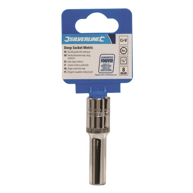 Silverline diepe zeskantdop 6-punts - chroom-vanadium staal - 8 mm - zilverkleurig - voor 3/8 inch ratel - hoge koppeloverdracht