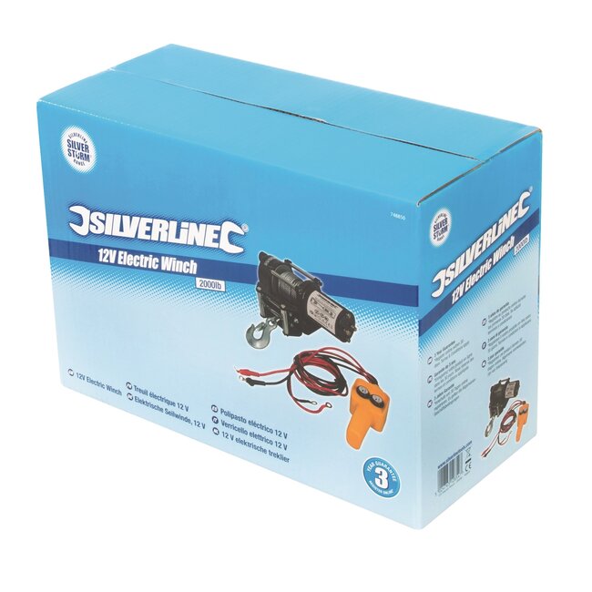 Silverline elektrische treklier - staal - 900 kg trekkracht - 7,6 m kabel - gele haak - 12 volt - voertuigen en boottrailers