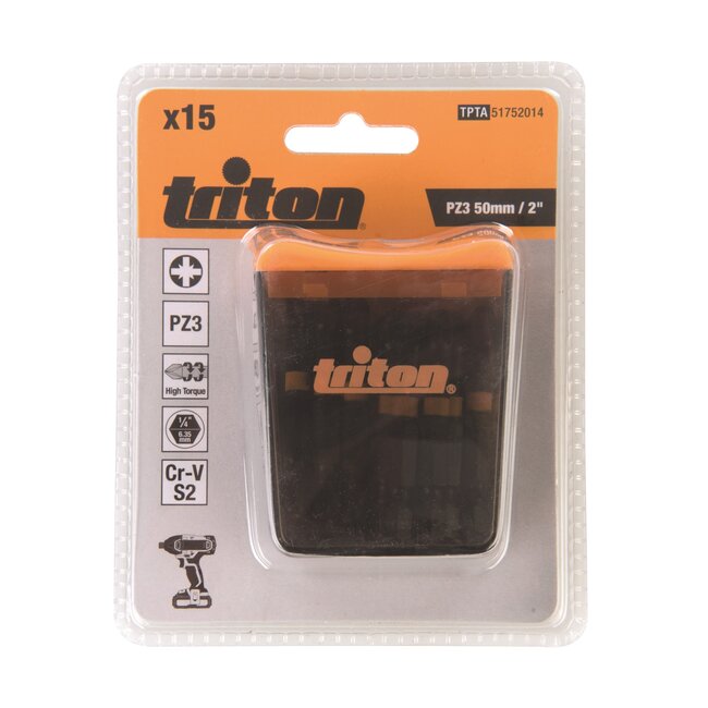 Triton Schroefbits PZ3 pozidriv - S2 staal - slagvast krachtig - 50 mm - grijs - 15 stuks - voor boor en slagschroevendraaiers