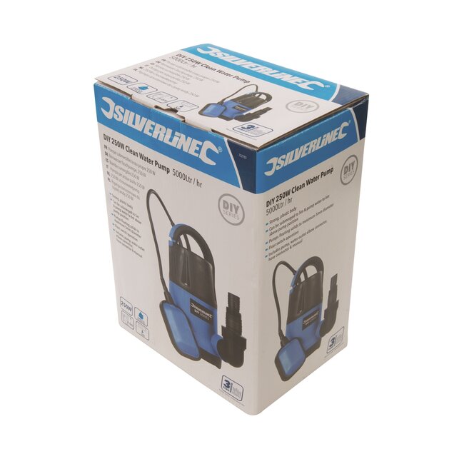 Silverline Schoonwater dompelpomp - kunststof - drijfschakelaar - 5000 l/uur, 250 W, 5 m onderdompeling - zwart - tuin en kelder