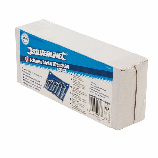 Silverline pijpsleutelset - verchroomd koolstofstaal - haaks, dubbelzijdig - 8-19 mm - zilver - 8-delig - krappe ruimtes