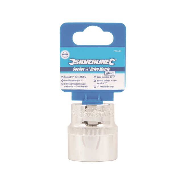 Silverline Dopsleuteldop zeskant 28 mm - chroom-vanadiumstaal - roestbestendig, zilver - 1/2 inch aandrijving - voor moeren en bouten