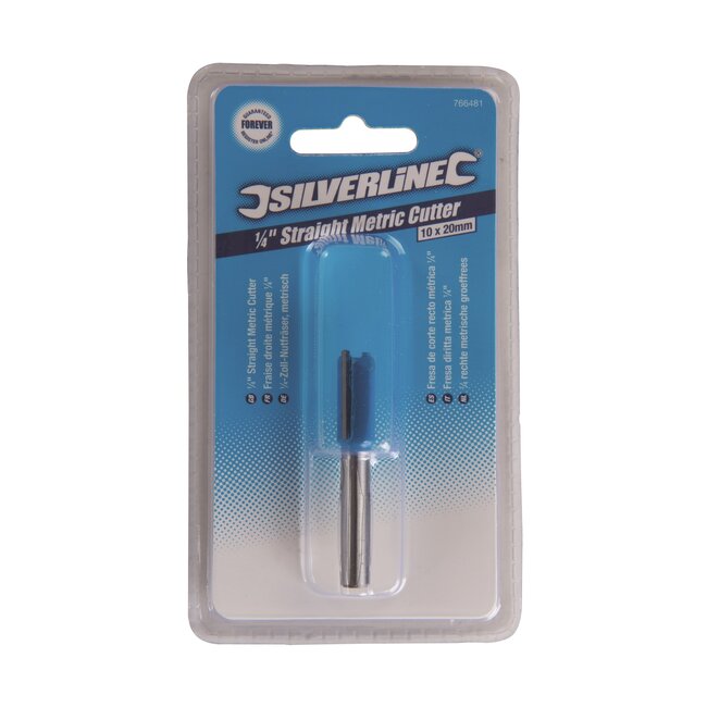 Silverline rechte groeffreesbit - hardmetaal en gehard staal - 10 x 20 mm - dubbele snijder - staalgrijs - voor hout en kunststof