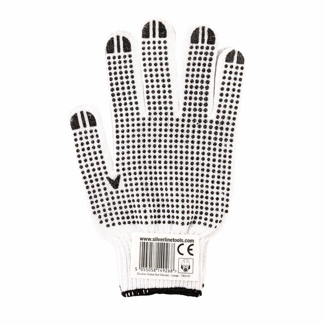 Silverline werkhandschoenen - katoen met dubbelzijdige PVC-noppen - naadloze grip - maat 10 - naturel - 1 paar - bouw en klus