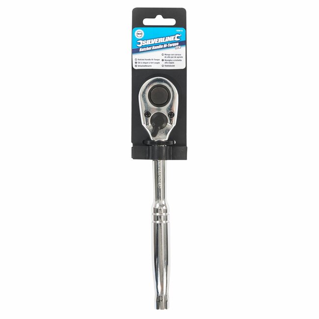 Silverline Ratelsleutel 3/8 inch - chroomvanadiumstaal - 202 Nm, 5° ratelactie, 72 tanden - voor krappe ruimtes - zilverkleurig