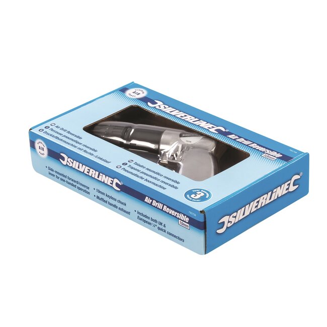 Silverline pneumatische boormachine - metaal - variabele snelheid, sleutelloze boorhouder - 10 mm - zilver - voor hout en metaal